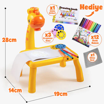 Projeksiyonlu Mini Zürafa Çizim Seti 12 Adet Boyama Kalemi Hediye!