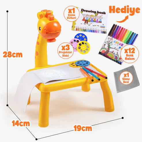 Projeksiyonlu Mini Zürafa Çizim Seti 12 Adet Boyama Kalemi Hediye!